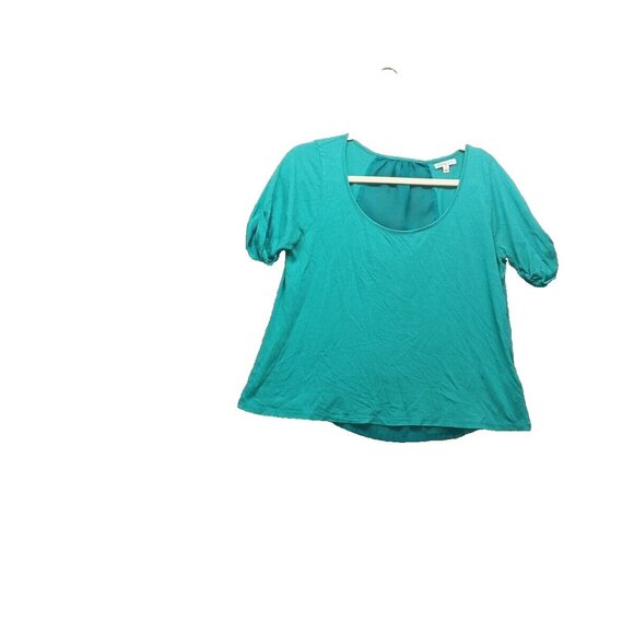 STYLEMINT Top  Size 2 Women Short Sleeve Casual Solid Turquoise Knit Sheer Back - Picture 1 of 13